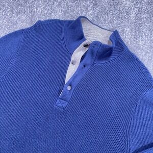 Express Sweater Mens Large Blue Ribbed Knit Long Sleeve Outdoor Button Mock Neck
